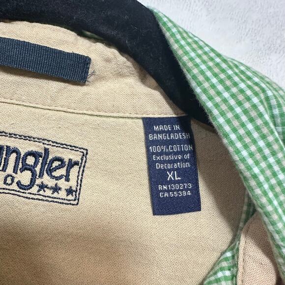 Wrangler Hero Green Check Men's Short Sleeve Buttoned Shirt Size XL‎ Large Woven - Picture 11 of 12